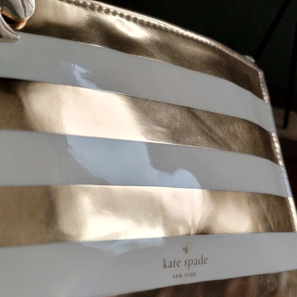 Kate Spade Gold Metallic Stripe PVC Makeup Pouch Cosmetic Bag